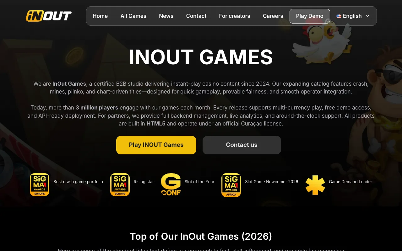 Forsiden til den offisielle nettsiden til InOut Games